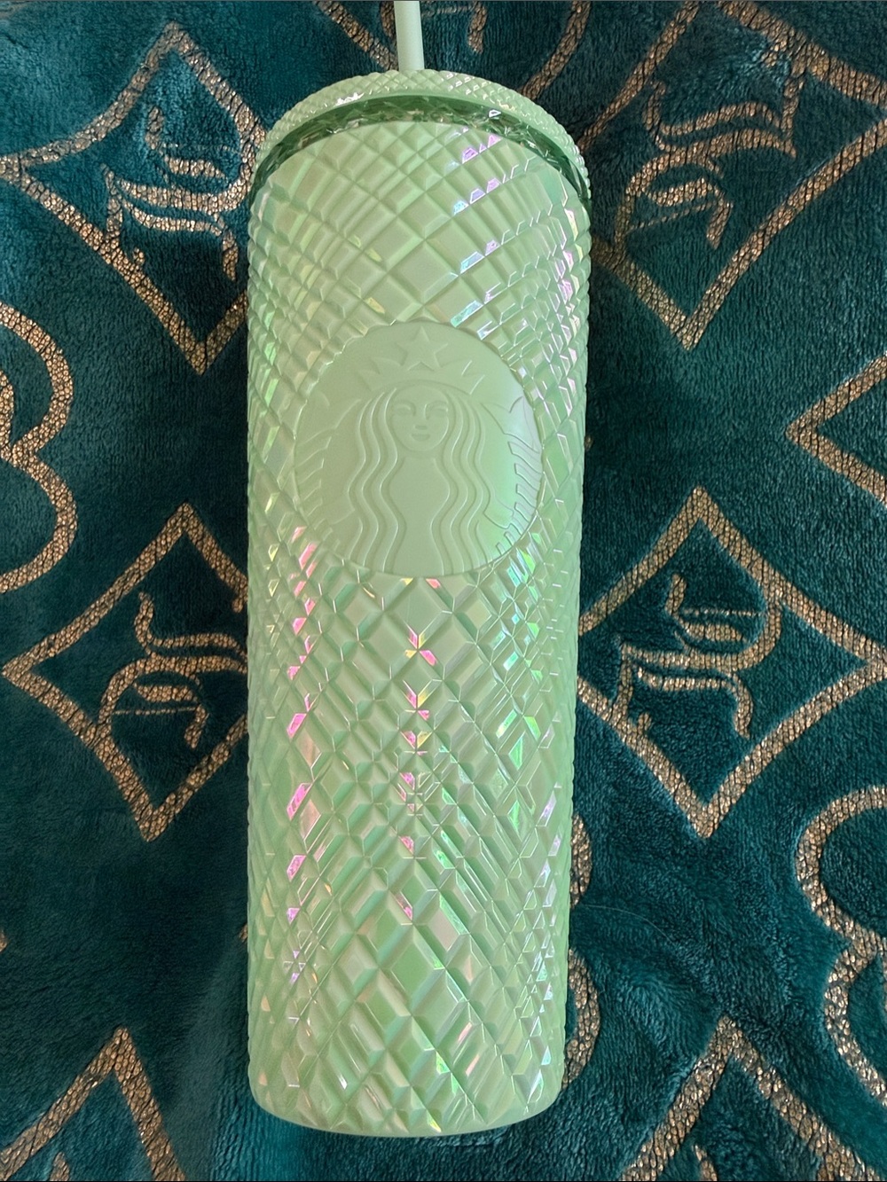 Starbucks Iridescent Mint Green Studded Tumbler with Straw 22oz